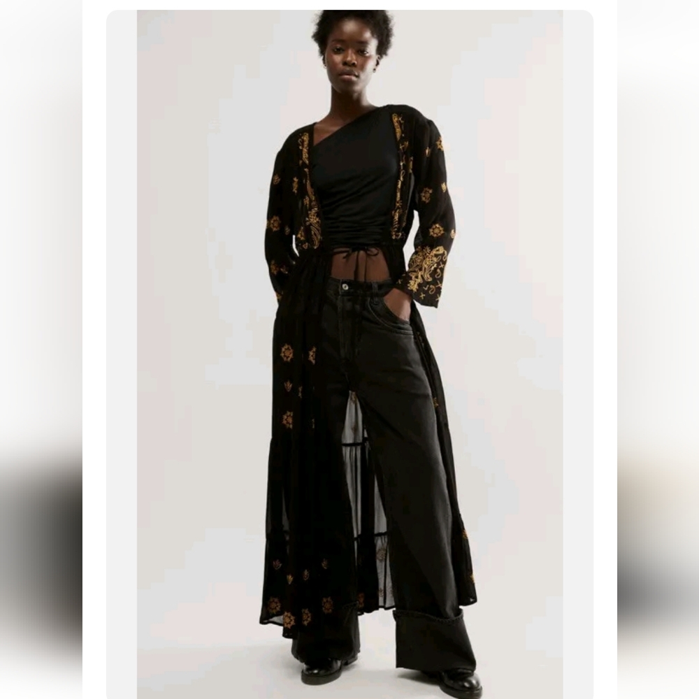 Free People Black and Gold Swim Coverup